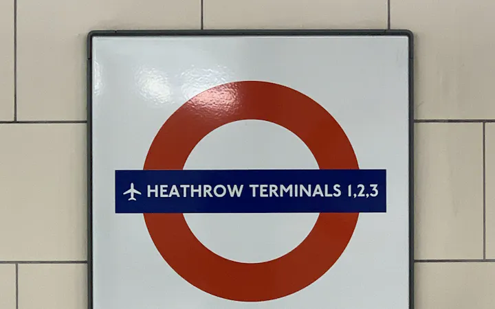 Heathrow Terminals sign in the London Underground roundel style