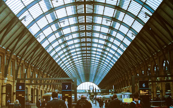 The lattice roof of King's Cross station in London